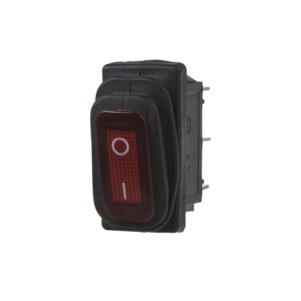 Spínač kolébkový hranatý, voděodolný, 20A červený s podsvícením