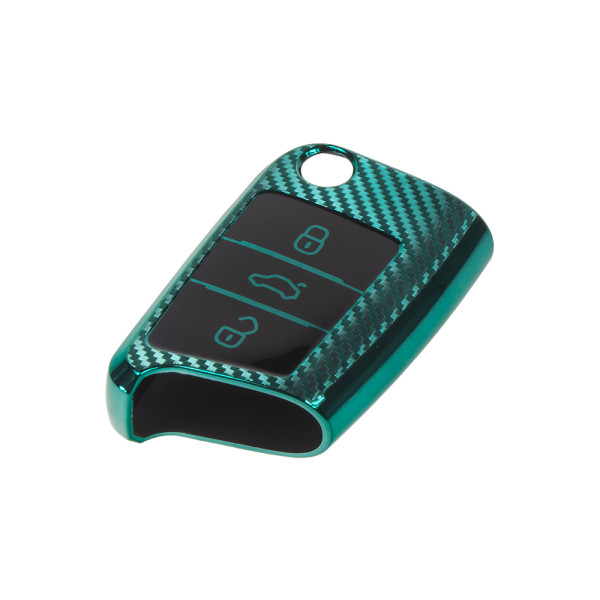 TPU obal pro klíč Škoda, VW, Seat, carbon zelený
