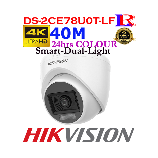 CCTV Kamera 4v1 HYBRID_DOME_8MPx; 2,8mm/108°_IR-40m/LED-20m_0,01Lux_D-WDR_Ø110mm_IP67_12VDC - DS-2CE78U0T-LF