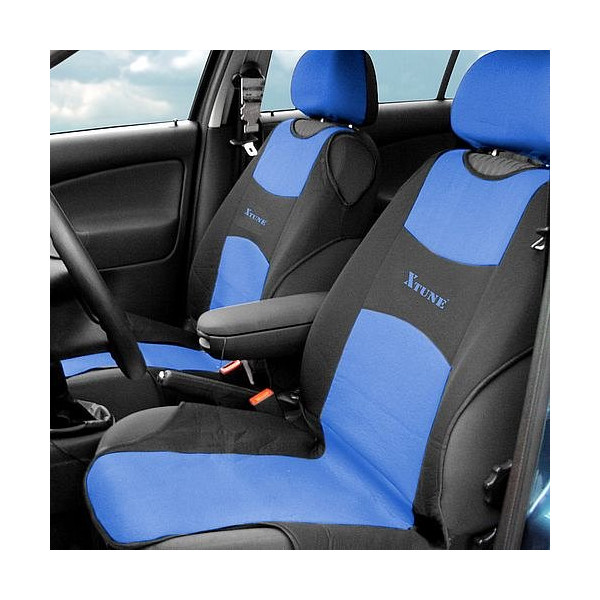 Poťahy - tričká na 2ks predných sedadiel - Modro/čierne - XTUNE (2ks)