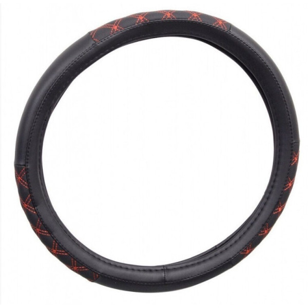 Poťah na volant - čierny s červeným štepom 37-39cm - BLIND