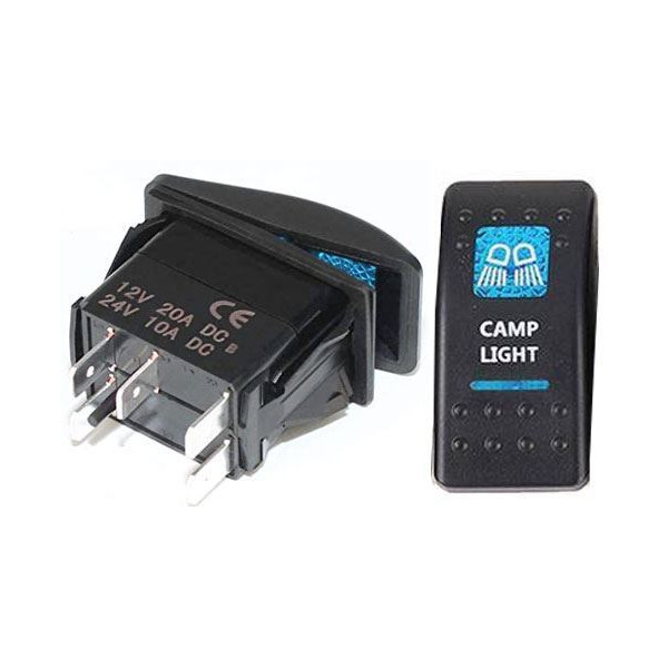 Prepínač kolískový 37x21mm 12V 20A modré podsvietenie CAMP LIGHTS