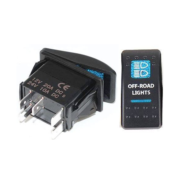 Prepínač kolískový 37x21mm 12V 20A modré podsvietenie OFF-ROAD