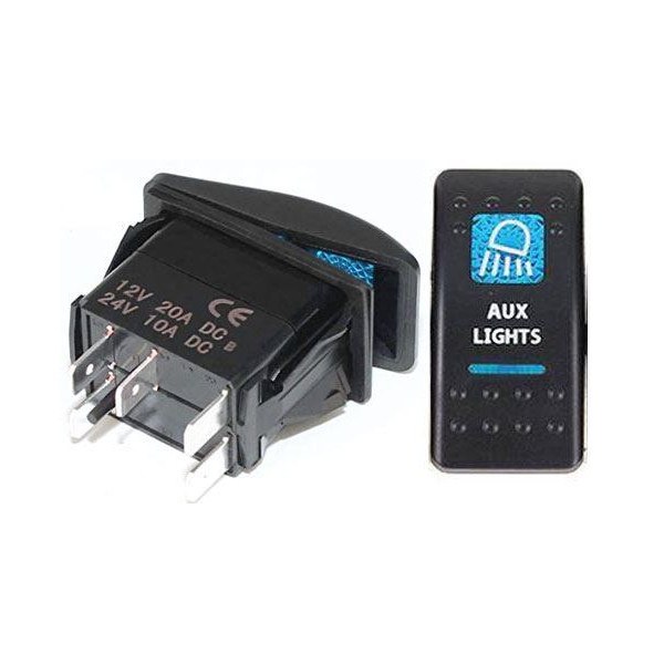 Prepínač kolískový 37x21mm 12V 20A modré podsvietenie AUX LIGHTS