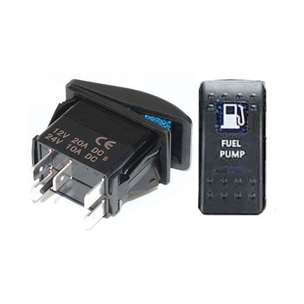 Prepínač kolískový 37x21mm 12V 20A modré podsvietenie TANKOVANIE