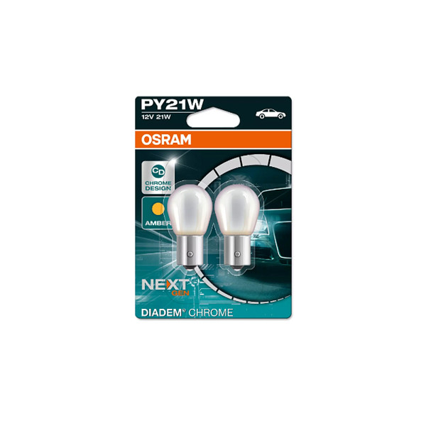 OSRAM 12V PY21W (BAU15S) 12V diadem chrome (2ks) oranžová Duo-blister