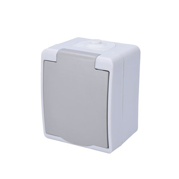 SOLIGHT- Zásuvka č.1 do vlhka_IP54_sivá so sivým vekom