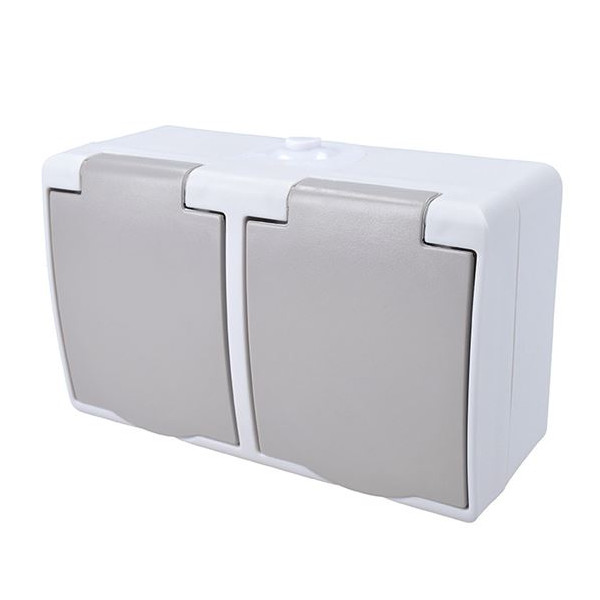 SOLIGHT- Zásuvka 2x č.1 do vlhka_IP54_sivá so sivým vekom