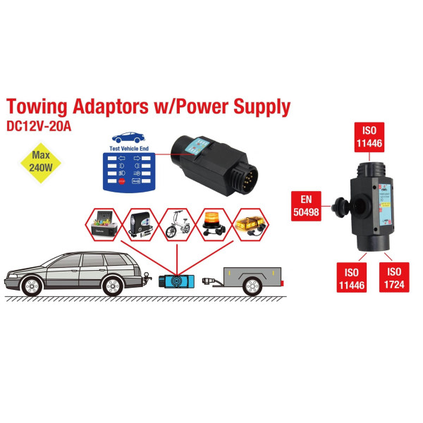 Adaptér přívesu 13-7pin s testerem a 12V zásuvkou