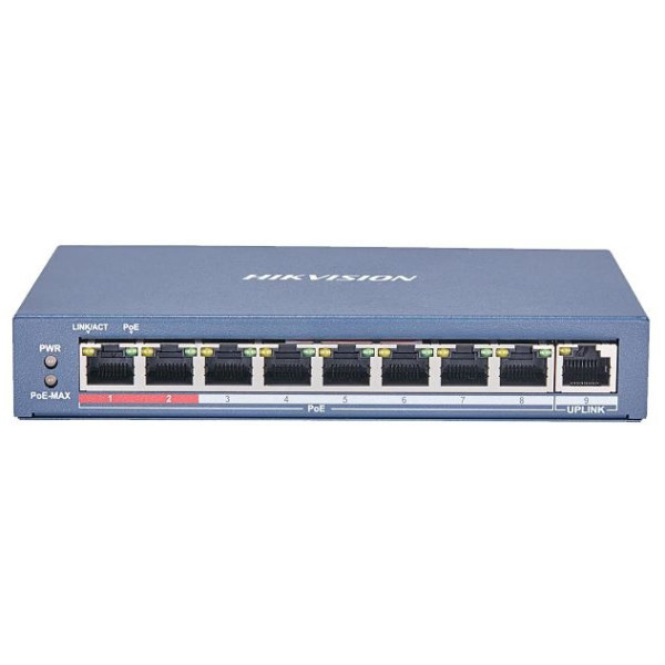 SWITCH POE 8x 10/100Mbps + 1x Uplink 10/100Mbps Max.115W/30W do 300m Ochrana 6kV - HIKVISION DS-3E0109P-E