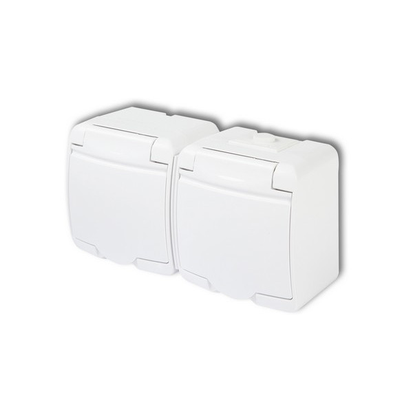 Karlik - Zásuvka 2x do vlhka_IP44_biela s bielym vekom - GHE-2