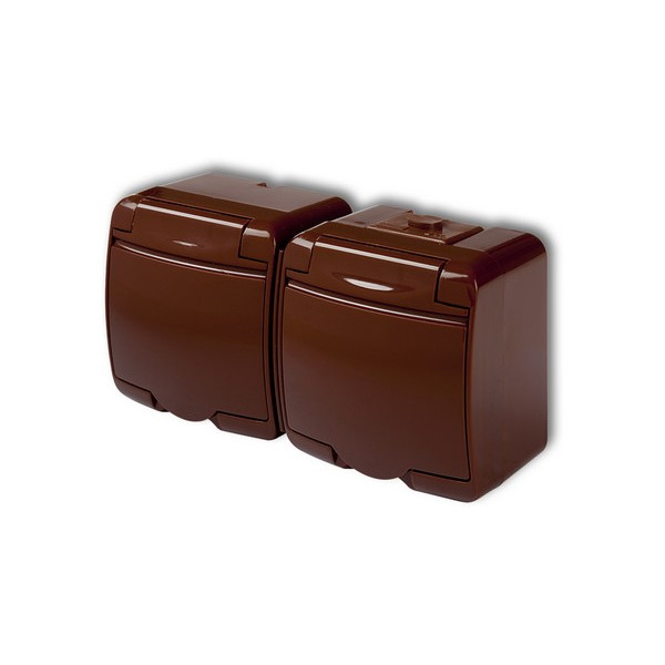 Karlik - Zásuvka 2x do vlhka_IP44_hnedá s hnedým vekom - 4GHE-2