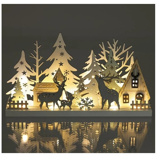 Vianoce - Zimný les drevený_15ks LED_BIELA teplá_IP20_33x5,8x16,5cm - RETLUX RXL 466