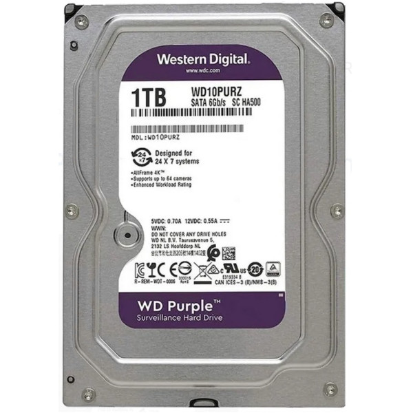 Pevný disk 1TB_3,5"_64MB_SATAIII__24/7 pre záznamové zariadenia - WD10PURZ Purple
