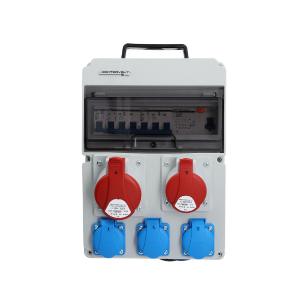 Zásuvková rozvodnica s možnosťou istenia - 400V_5P 1x32A+1x16A + 250V 3x16A_IP54_223x310x112mm