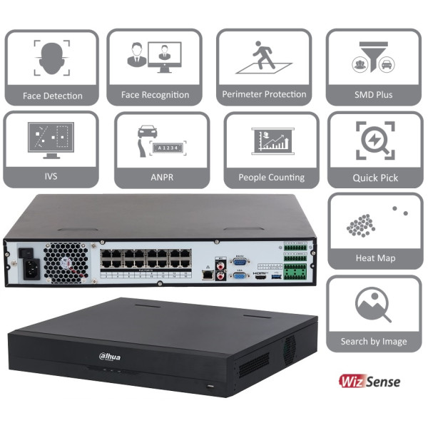 CCTV zariadenie IP pre 16-kanálov - DAHUA NVR4416-16P-EI do 16Mpx/256 Mbps_16x POE_1xHDD-16TB, 1x Face Detection, 4 kanály SMD+