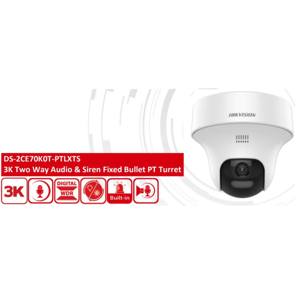 CCTV kamera TVI DOME HYBRID 5MPx; 2,8mm/112°_IR-25m/LED-20m_0,01Lux_Mikrofón/Reproduktor_DWDR_Ø124mm_12VDC - DS-2CE70K0T-PTLXTS