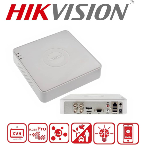 CCTV zariadenie 5v1 pre 4 kamery Analóg do 4MPx + 2x IP(6xIP) do 6MPx - HIKVISION iDS-7104HQHI-M1/S(C) (1x HDD do 10TB_HDMI_VGA_