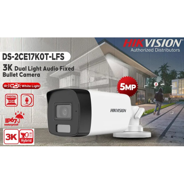 CCTV Kamera 4v1 HYBRID TUBUS 5MPx_2,8mm/105°_IR-40m_0,01Lux_Mikrofón_DWDR_Ø70 mm_IP67_12VDC - DS-2CE17K0T-LFS