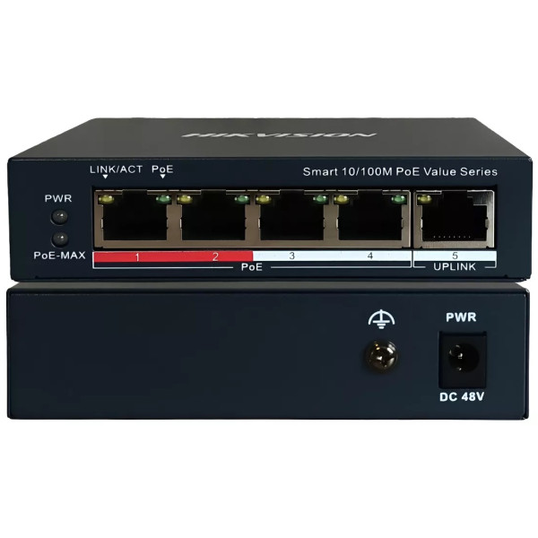 SWITCH POE 4x 10/100Mbps SMART + 1x Uplink 10/100Mbps Max. 45W/30W do 300m - DS-3E1105P-EI/M