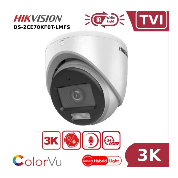 CCTV kamera 4v1 HYBRID DOME 5MPx; 2,8mm/110°_IR/LED-20m_0,001Lux_Mikrofón_WDR_Ø81mm_12VDC - DS-2CE70KF0T-LMFS