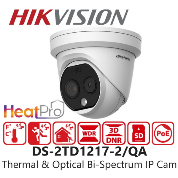 CCTV kamera IP THERMO DOME 4MPx_2mm/119°_IR-40m_0,0176Lux (160×120, 17μm) POE_IP67 - DS-2TD1217-2/QA