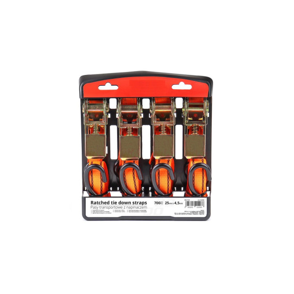 Upínací popruh - 4,5m_700kg_s račňou a hákmi_sada 4ks