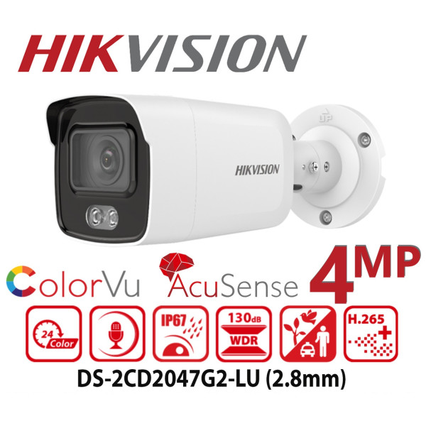 CCTV Kamera IP ColorVu TUBUS_4MPx_2,8mm/112°_0,0005Lux_LED-40m_WDR130dB; AUDIO; IP67_POE_SD-256GB - DS-2CD2047G2-LU