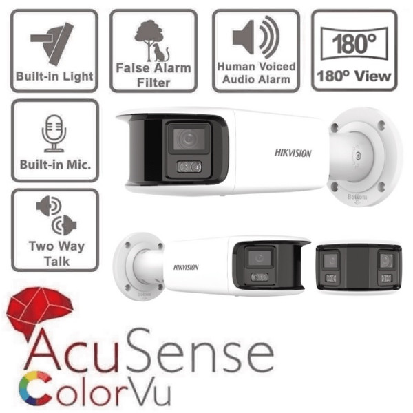 CCTV Kamera IP PANORAMA ColorVu TUBUS 4MPx/2x4mm/180°_LED-40m; 0,0005Lux; WDR130; AUDIO; IP67; POE; SD-256GB - DS-2CD2T47G2P-LSU