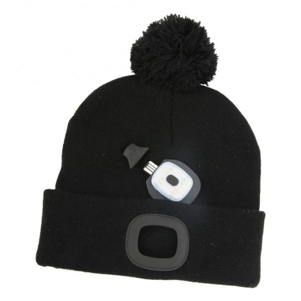 Čiapka so svetlom LED - USB nabíjanie_Čierna s brmbolcom_63x50mm