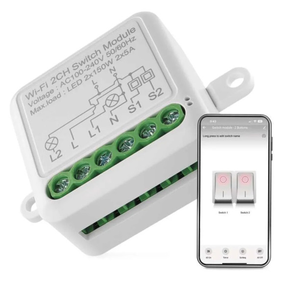 EMOS GOSMART - Modul spínací 2-kanálový 230VAC/10A, WiFi 2,4 GHz - IP-2102SW