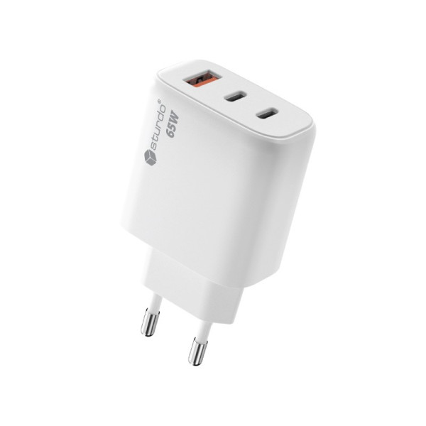 Sieťová nabíjačka - 230V_1xUSB + 2xUSB-C_5V_3.0_65W_Quick Charge_Biela - STURDO