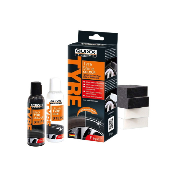 Oživovač PNEU - QUIXX - Tyre Shine Colour - Sada (1x čiernidlo, 1x lesk ,4x špongia,1x rukavice)