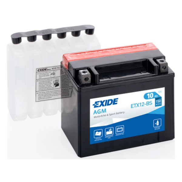 Motobatéria 12V/10Ah_150A_D: 150mm, Š: 87mm, V: 130mm_PRAVÁ - EXIDE AGM ETX12-BS
