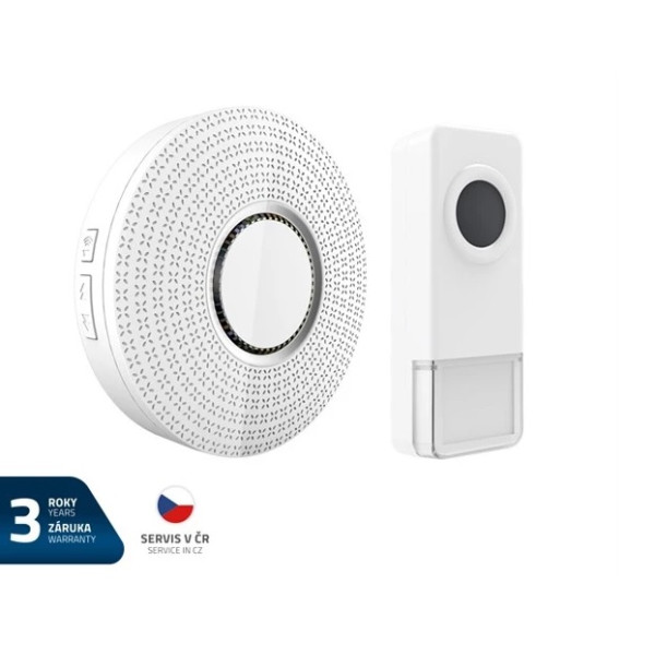 Zvonček - bezdrôtový 230V_12V tlačidlo_58 melódií_433,92MHz_300m_IP55 - GETI GWD 105 W (biely)