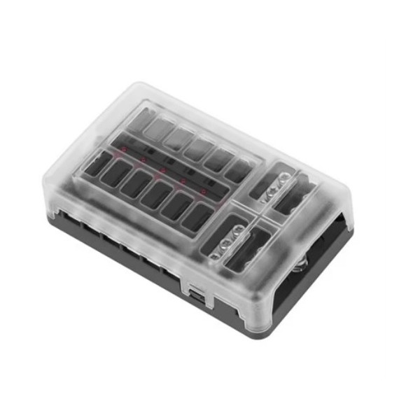 Púzdro poistkové - Nožové poistky Klasik 12x FB-12 so zápornou lištou a LED