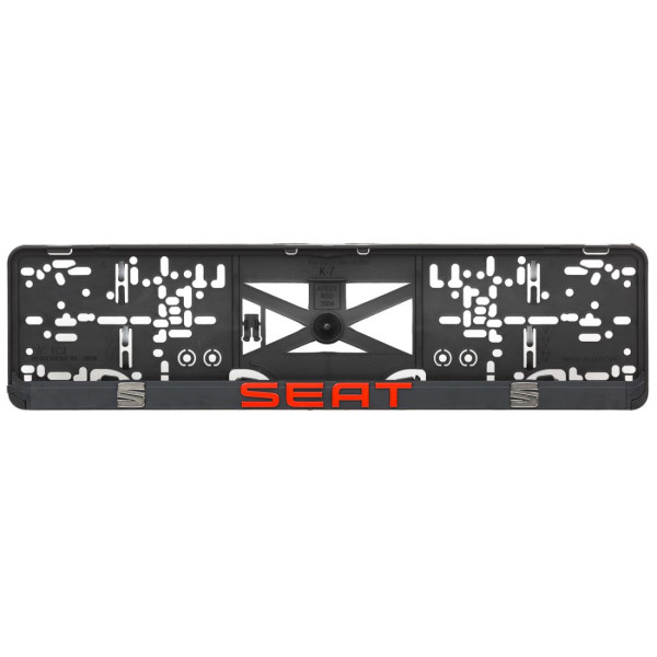Podložky pod ŠPZ - Plastová_čierna - SEAT s 3D reliéfom červeným (2ks)