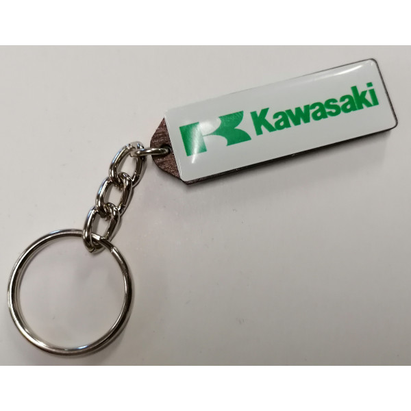 Prívesok na kľúče - drevený KAWASAKI biela