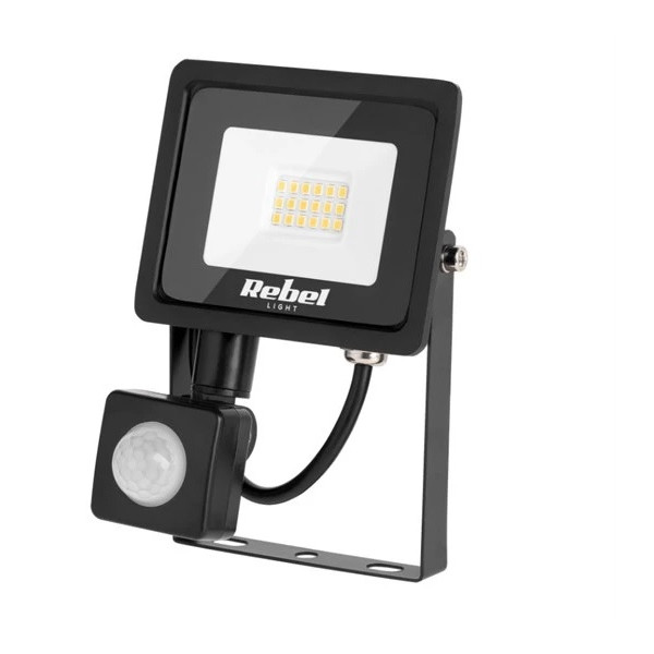 Svietidlo reflektor LED/PIR 10W_BIELA teplá_3000K_120°_800lm_IP44_90x70x20mm_čierny - REBEL URZ3490-2