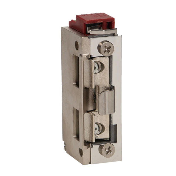 Zámok - Elektrický na otváranie dverí_MINI_S bežcom a signalizáciou otvorených dverí_10-24V AC/DC_0,28A_Symetrický_65,6x16x28,1m