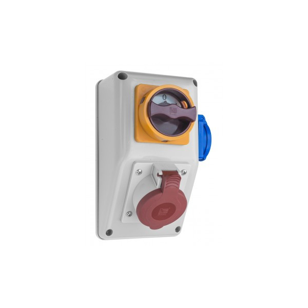 Zásuvková rozvodnica bez istenia - 400V_5P 1x16A + 230V 1x16A_S vypínačom 1-0_IP44_210x143x126mm