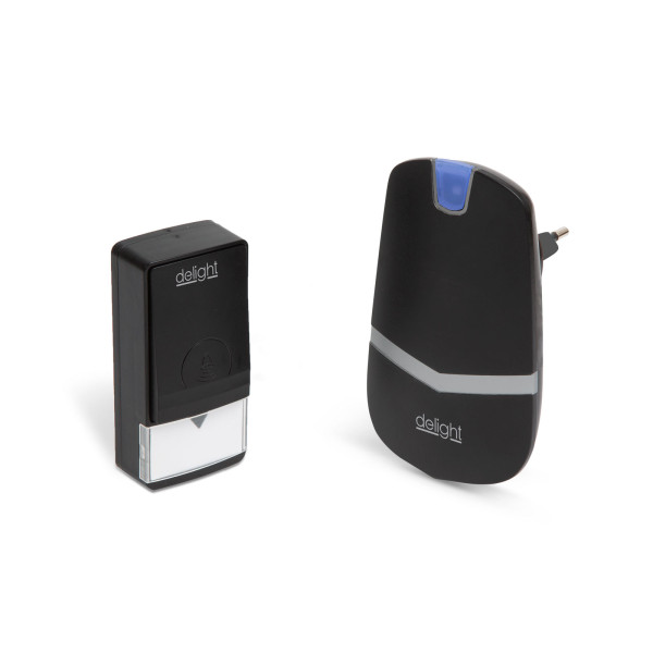 Zvonček - bezdrôtový 230V_dynamo tlačidlo_100m_IP44_20 melódií_433MHz_ČIERNY - DELIGHT 55342BK
