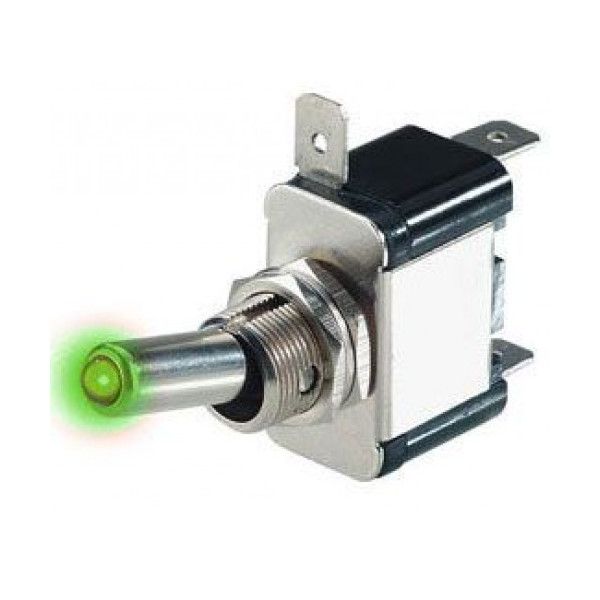 Vypínač páčkový 12mm - 12V/20A/ZELENÁ LED/ON-OFF