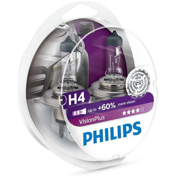 Autožiarovka 12V - H4/60+55W+60% - PHILIPS Vision Plus (2ks)