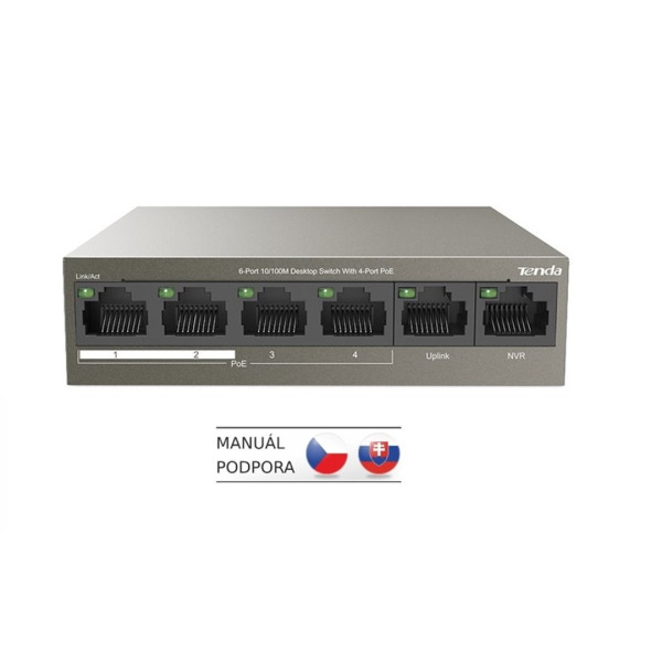 SWITCH POE 4xPoE+2x10/100Mbps_Max.58W do 250m - Tenda TEF1106P-4-63W