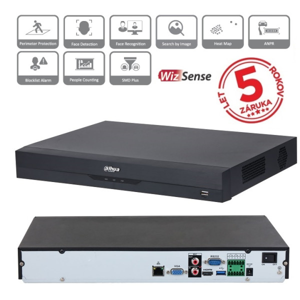 CCTV zariadenie IP pre 8-kanálov do 32Mpx/do 384Mbps_SMD+_H265_2xHDD/16TB_Alarm 4xI/2O - DAHUA NVR5208-EI IP