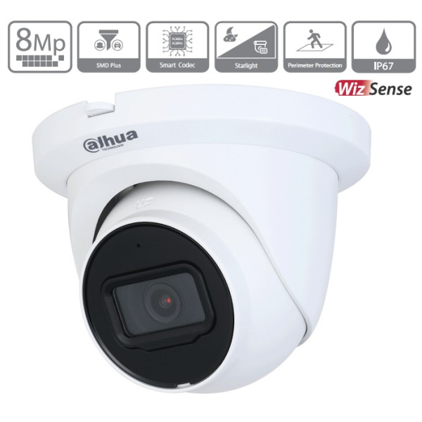 CCTV Kamera IP DOME_8MPx_2,8mm/108°_0,007Lux_IR-30m_IP67_POE_WDR120_SD-256GB_MIKROFÓN_SMD+ - DAHUA IPC-HDW3841TM-AS-0280B