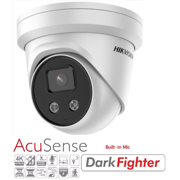 CCTV Kamera IP DOME_8MPx_2,8mm/110°_0,014Lux_IR-30m_IP67_POE_WDR120_SD-256GB_MIKROFÓN - DS-2CD2386G2-IU