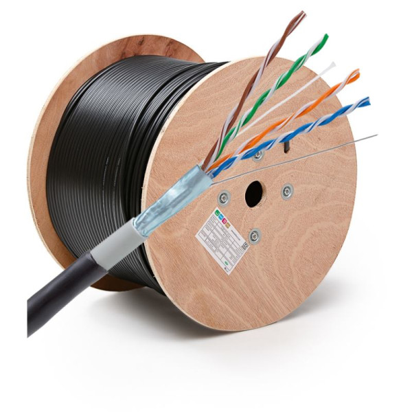 Kábel - CAT5e_Exteriérový priamo do zeme_F/UTP_Drôt_AL fólia_PVC_8mm_ČIERNY - KELINE (1m)