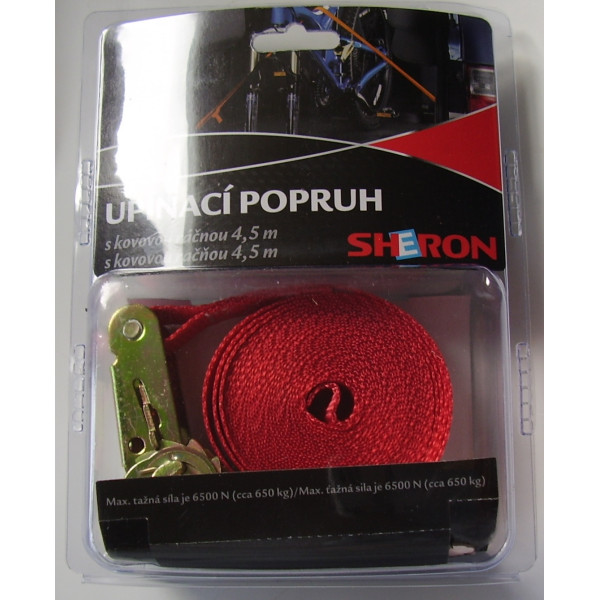 Upínací popruh - SHERON_6500N/4,5m_červený + račňa